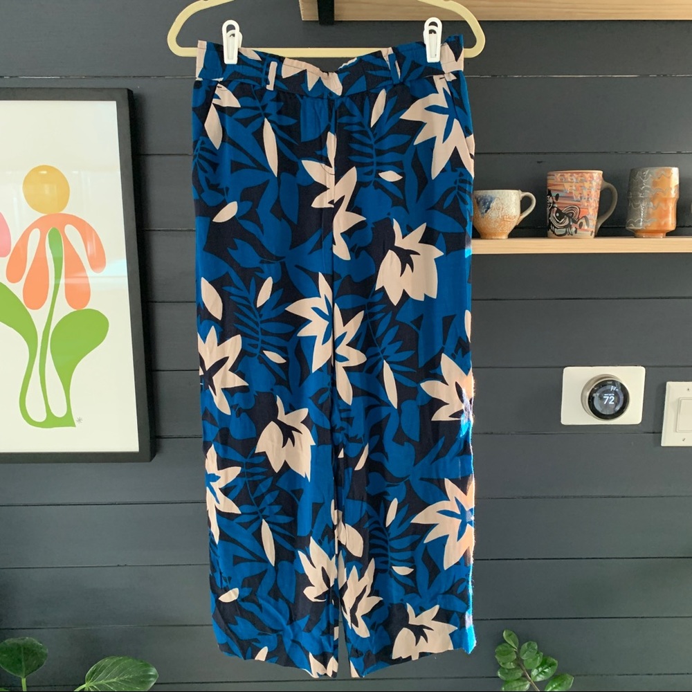 Loft Wide Leg High Rise Crop Tropical Pants